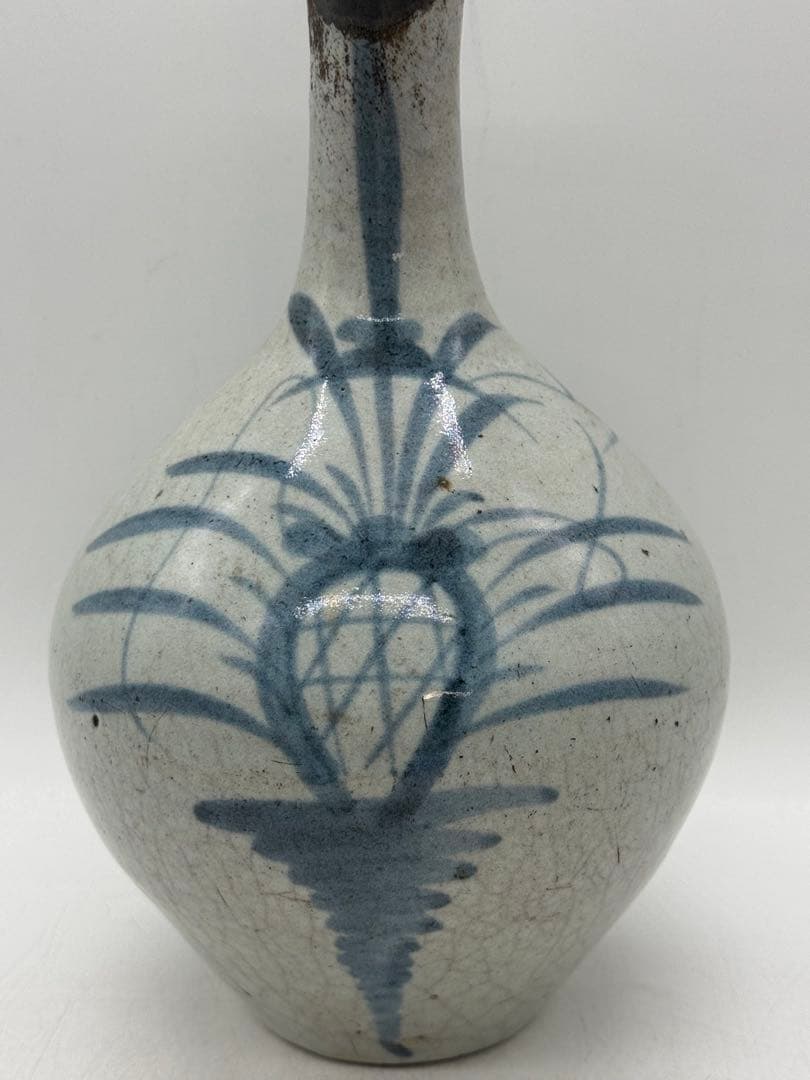 古伊万里　染付　鶴首瓶　染付草花紋　送料込み260202