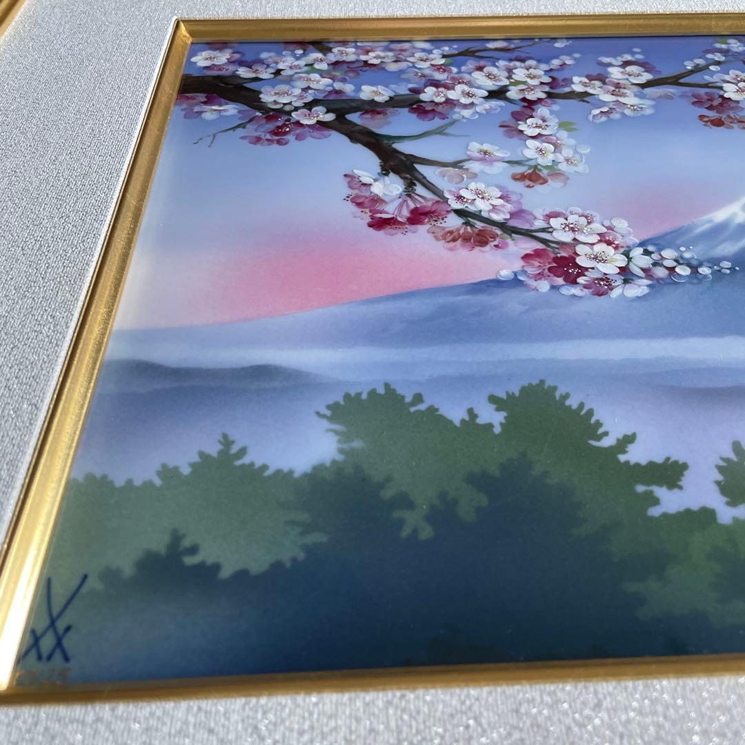 □美術品□桜に富士・陶板画□H.Bretscheider・01／25◇マイセン◇