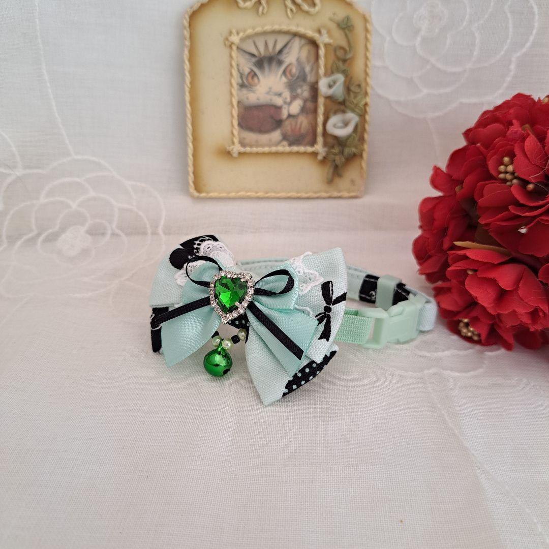 バレンタインハート柄(グリーン)わんちゃん猫ちゃん用首輪