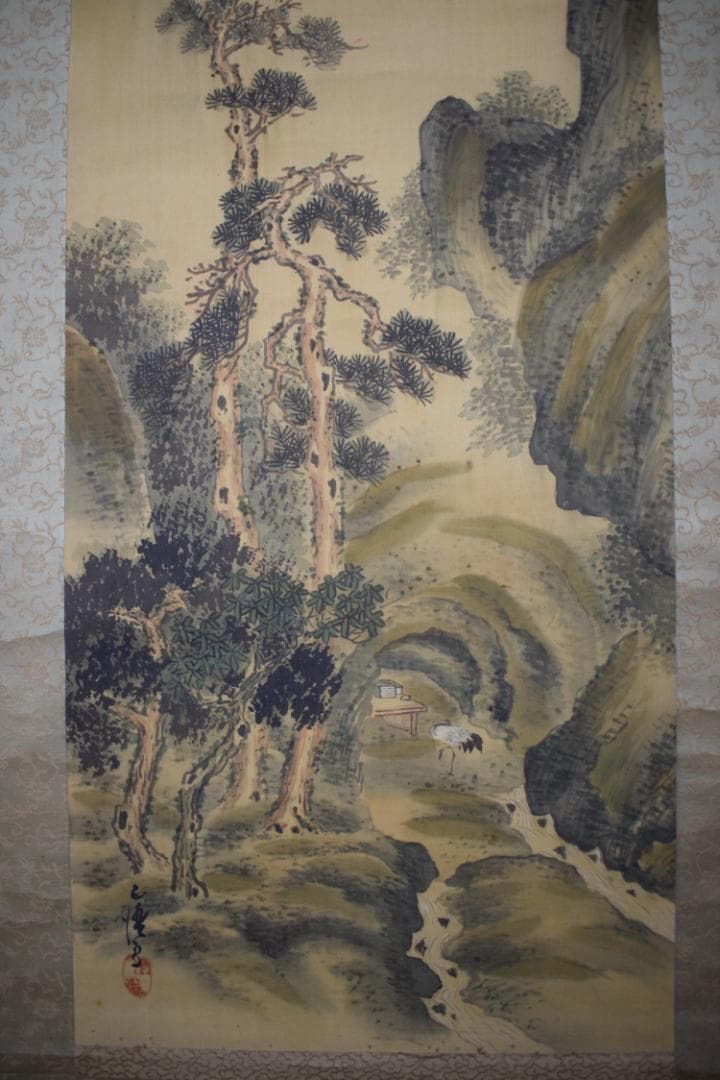 正澄/青緑山水図/掛軸☆宝船☆Z-160