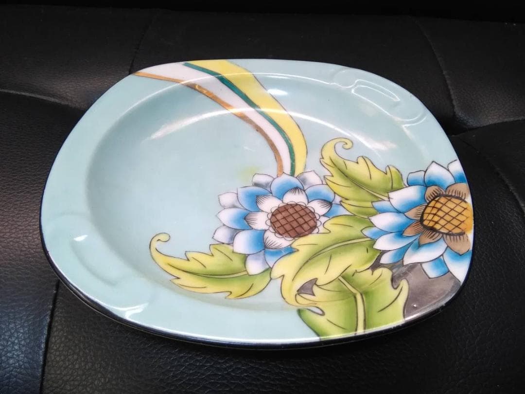 オールドノリタケ　アールデコ　手書き金彩花柄　美しいプレート皿　M-JAPAN印