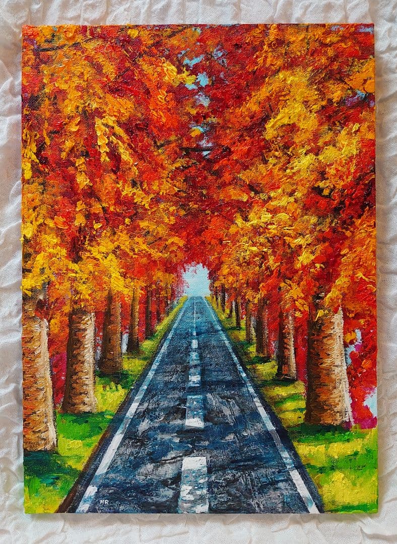 油絵 絵画 【秋の道】
