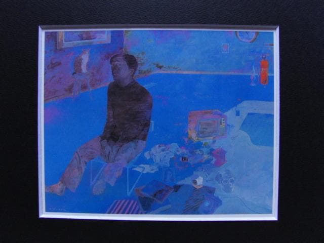 神田一明、放心する人、希少な画集より、新品高級額・額装付