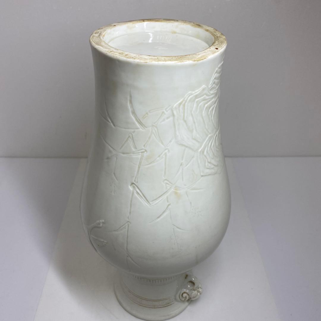 専用中国古玩　白磁花鳥図花瓶　高さ38㎝　東Y7-0210⑤タルサ