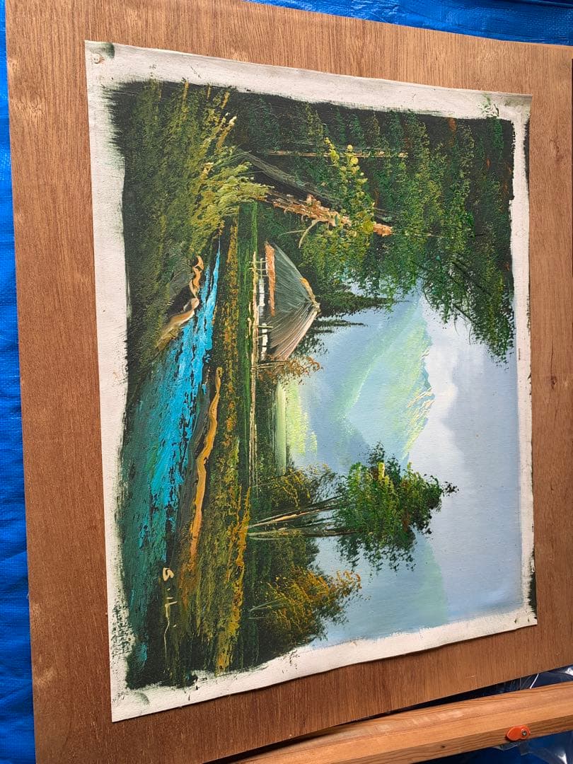 風景画 油彩画 木製フレーム付き