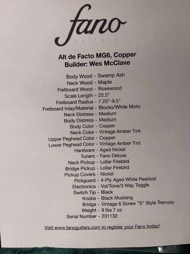 ギター fano guitars alt de facto mg6