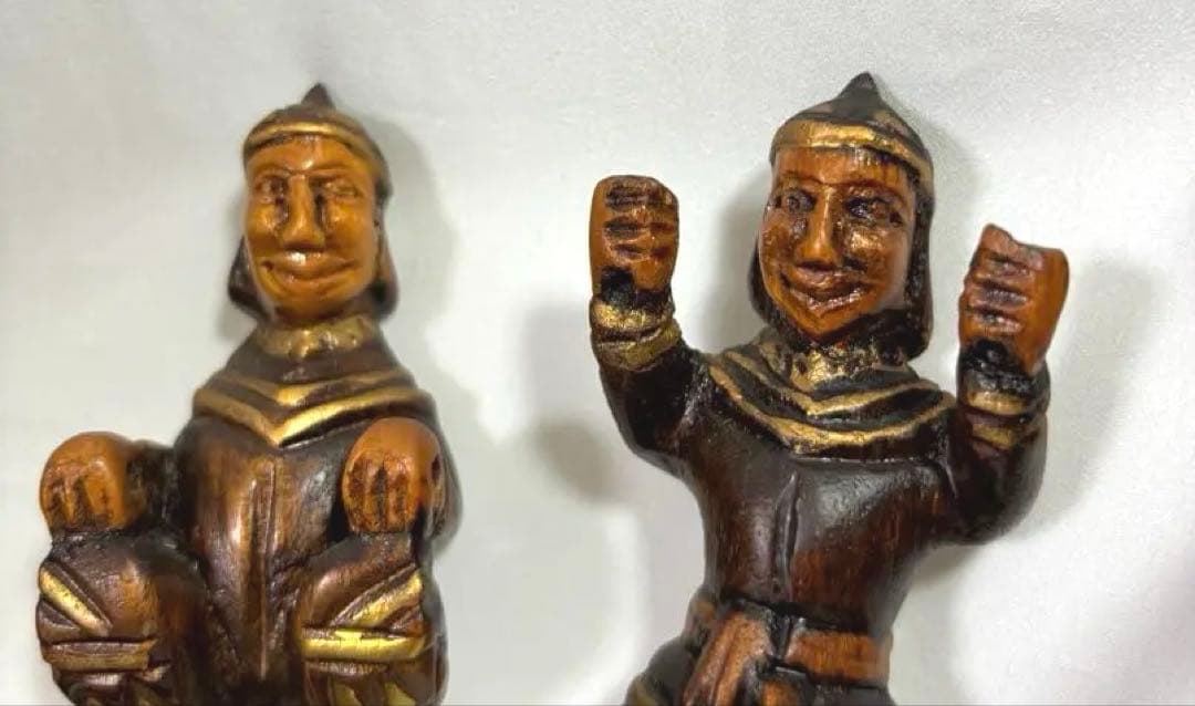 【木彫】タイ製ヴィンテージ　戦士と象