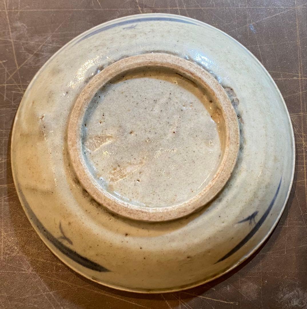 中国汕頭・スワトウ染付絵皿　鑑賞台付 ・ヴィンテージ　レア ・台湾茶器