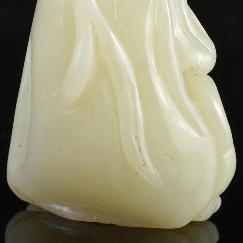 中国　玉石白玉彫刻　人物刻　根付　紙鎮　置物　C　R7134E