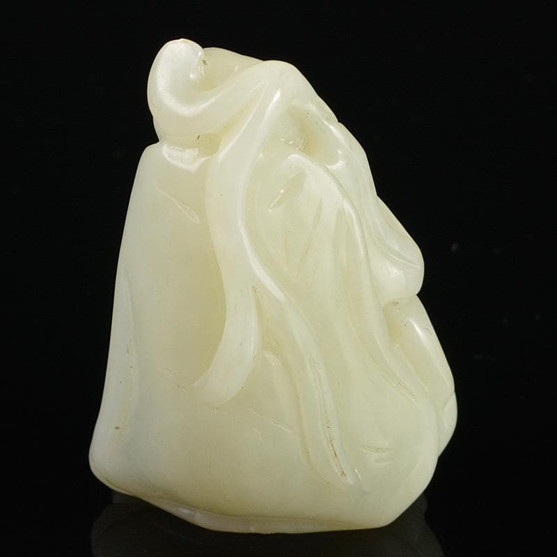 中国　玉石白玉彫刻　人物刻　根付　紙鎮　置物　C　R7134E