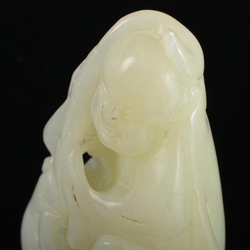 中国　玉石白玉彫刻　人物刻　根付　紙鎮　置物　C　R7134E