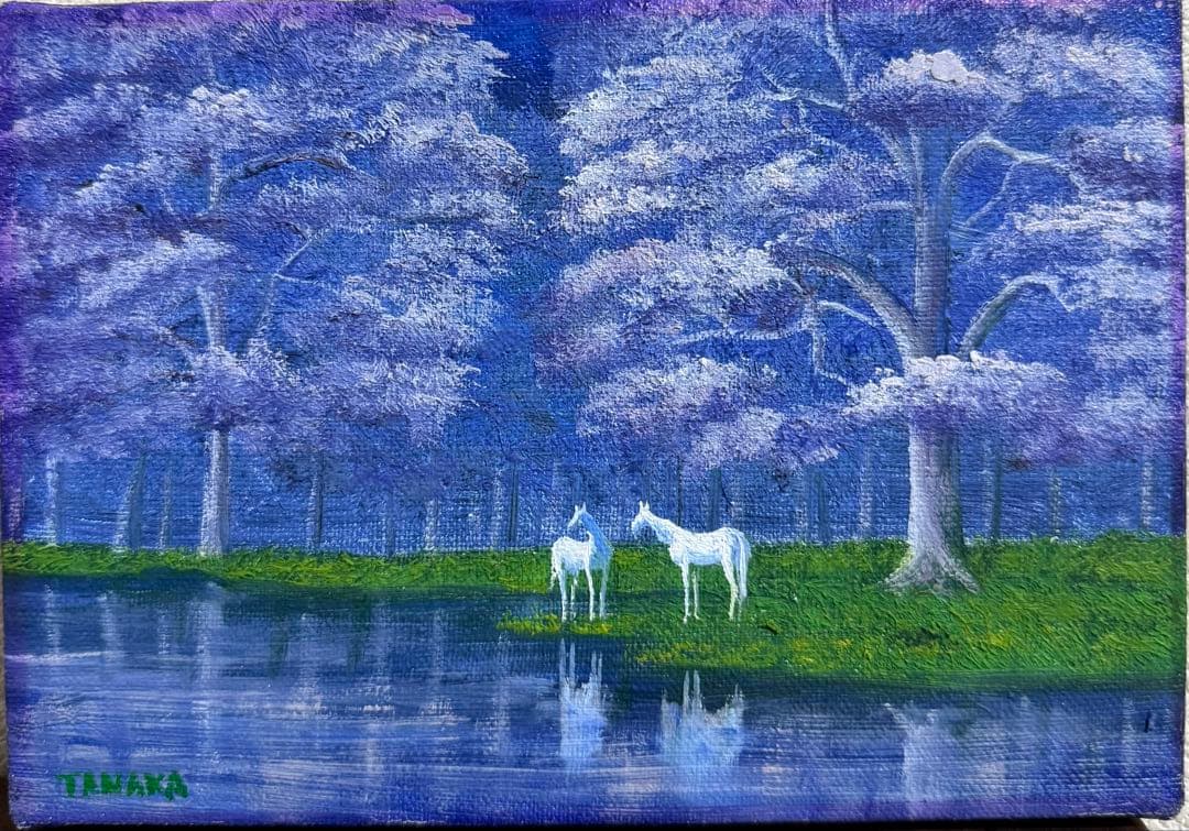 田中幸一　【希望】 白い馬の油彩画