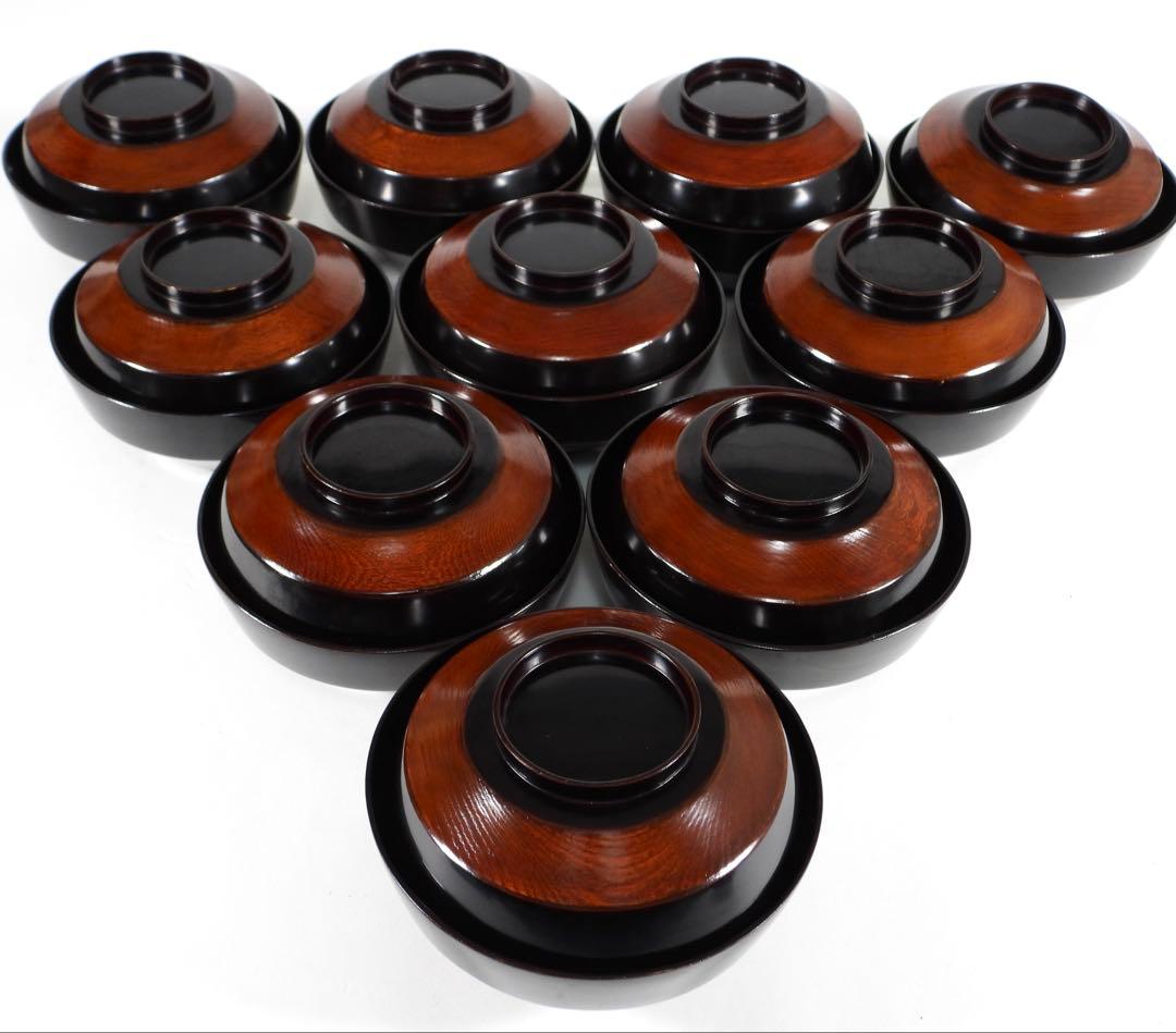 【ゆりかご】金蒔絵 千羽鶴 黒塗煮物椀 10客 木製漆器 天然木