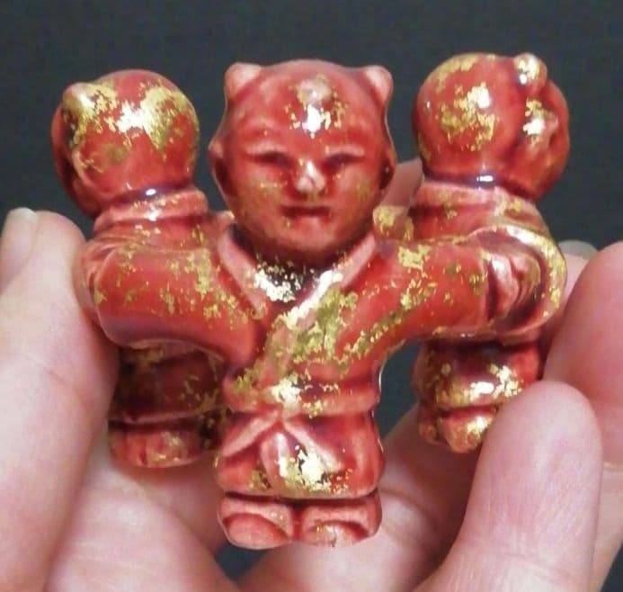 中村翠嵐作　交趾焼　三人形　蓋置　共箱　共布　略歴付　茶道具