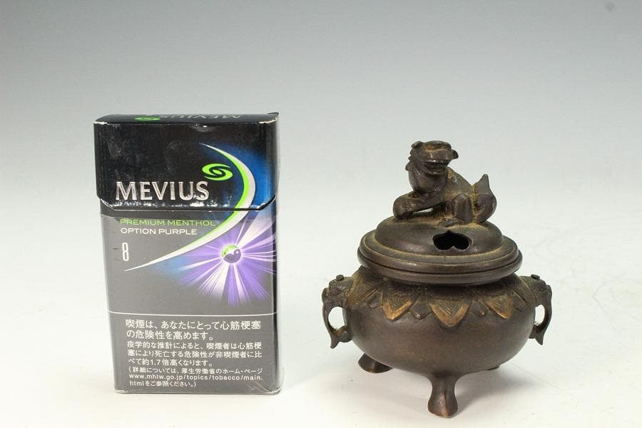 古銅 獅子蓋 小さな香炉 骨董品(K-YC474)
