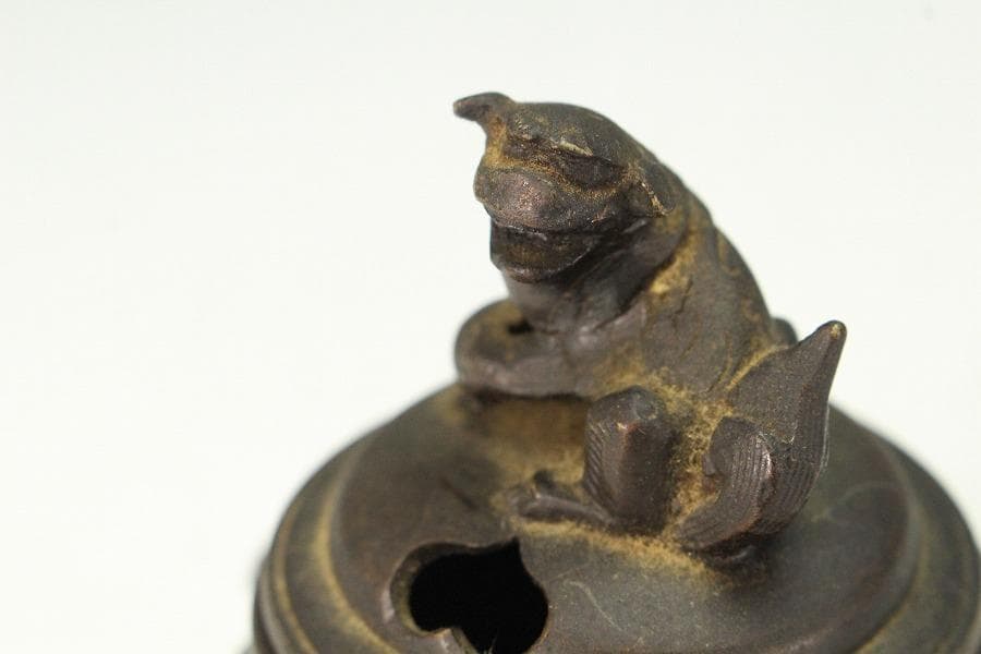 古銅 獅子蓋 小さな香炉 骨董品(K-YC474)