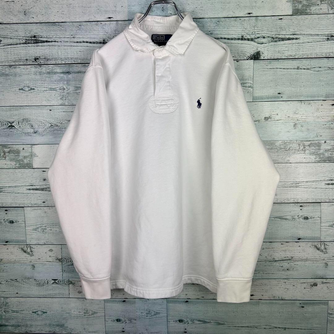 ラルフローレン 刺繍ロゴ ポロシャツ ラガーシャツ ホワイト L 4947
