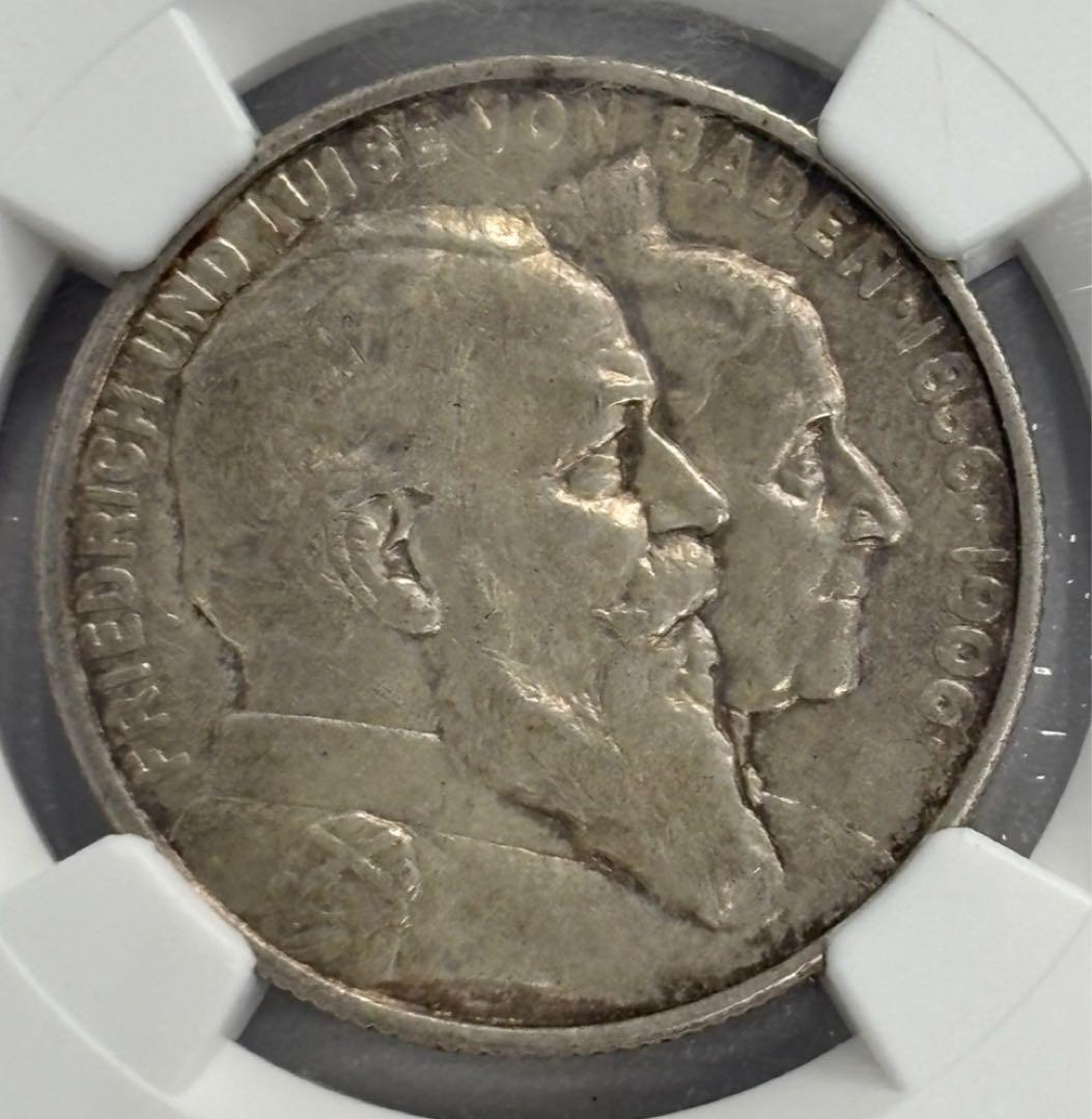 1906年 ドイツ バーデン大公結婚記念2マルク銀貨NGC認証