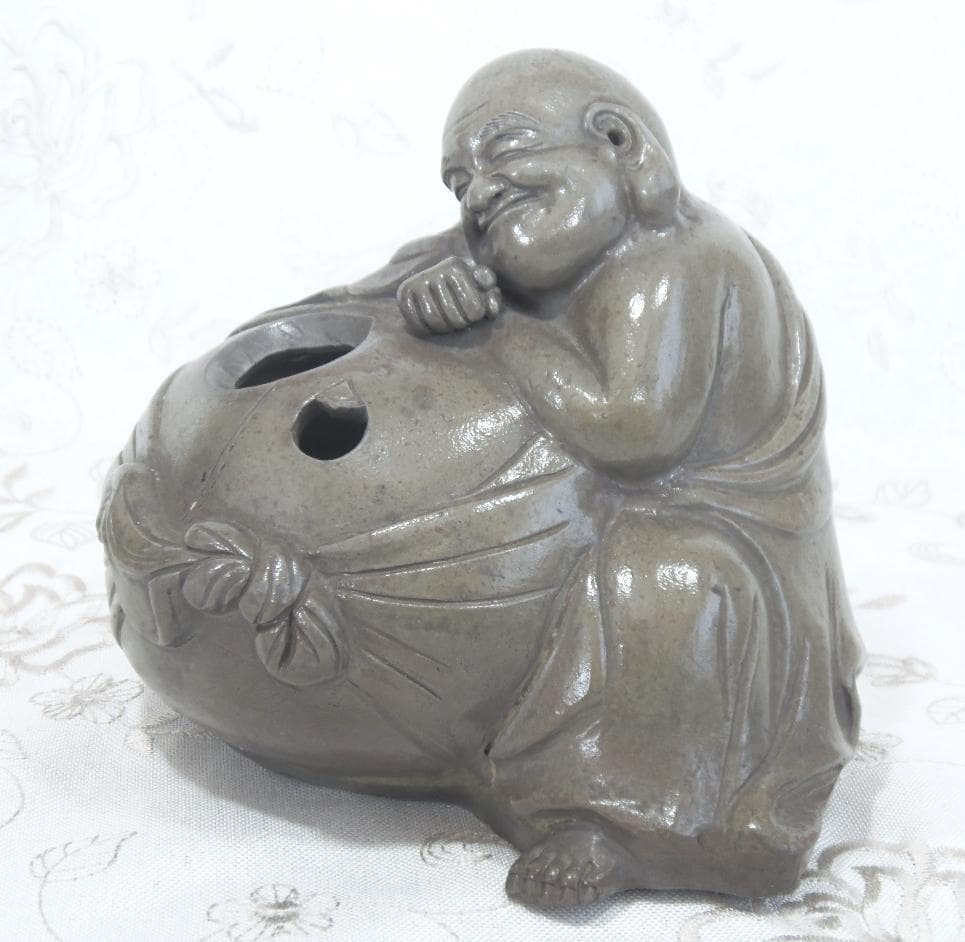 白備前 青備前 香炉 布袋 備前焼 置物 レア古備前・レア備前焼