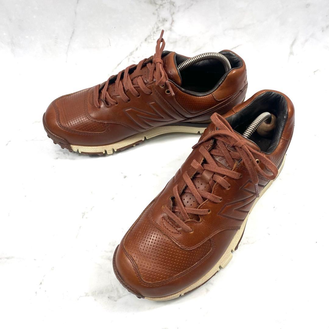 【美品】New Balance ゴルフシューズ ブラウン 天然皮革 24.5