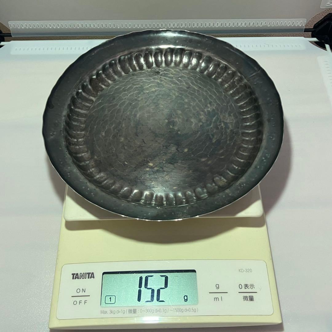 純銀 152g 寿光造 槌目 青海盆 銀皿 菓子器 直径18cm