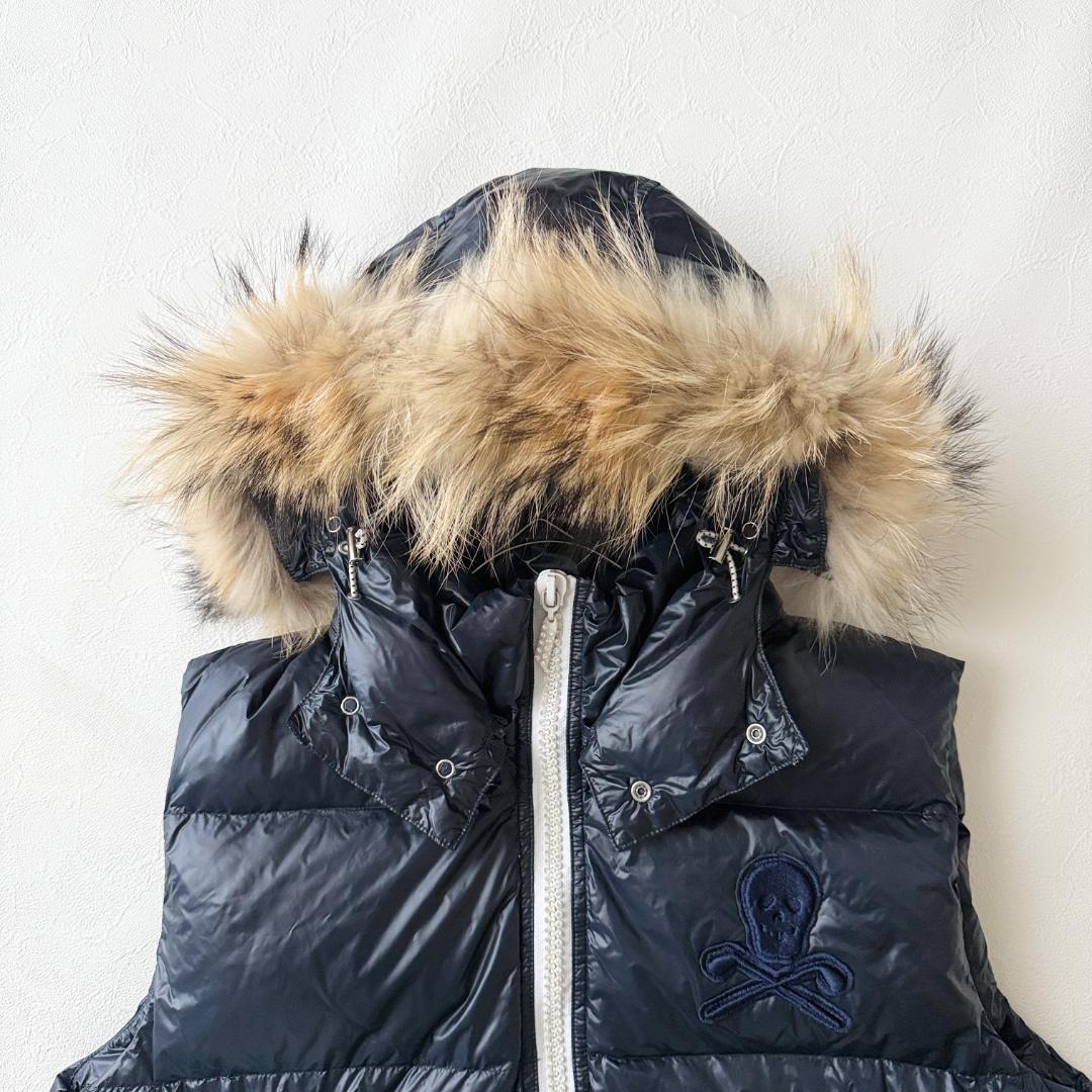 大きいサイズ✨マークアンドロナ ダウンベスト ラインストーン ファー 紺 XL