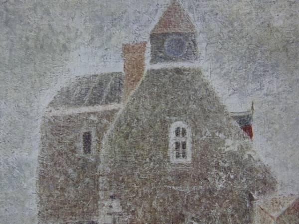 岡鹿之助、粉ひき場、高級画版の一部、版上サイン入、新品額付