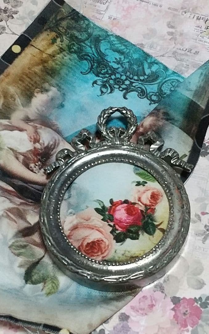 ❀フランスアンティーク　美しい リボントップ ミニ フォトフレーム♪布・カード付
