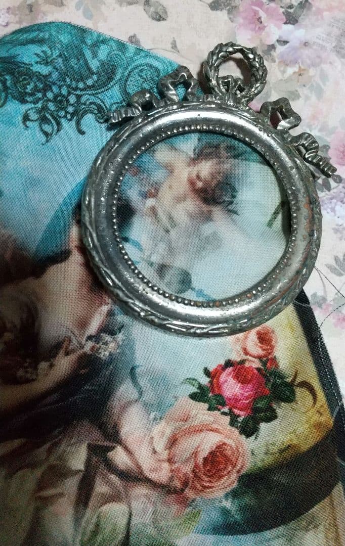 ❀フランスアンティーク　美しい リボントップ ミニ フォトフレーム♪布・カード付