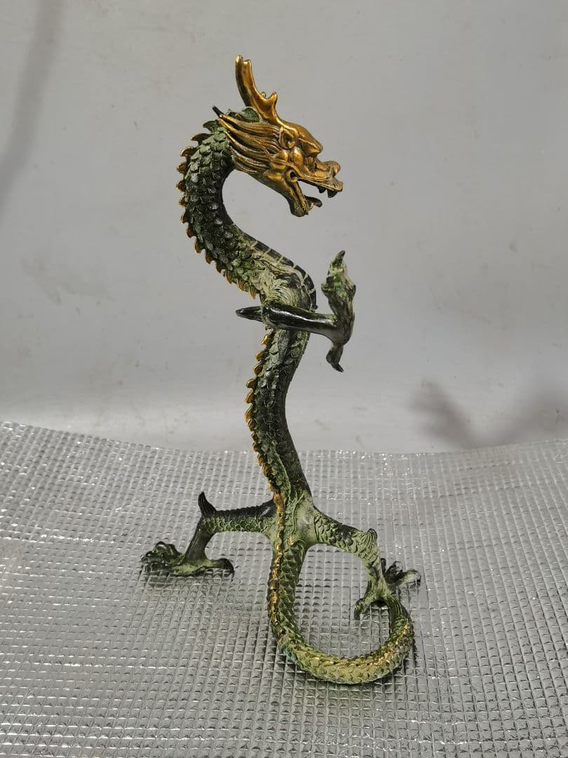 銅 細工 立龍 飛龍再天 干支龍 リビングルーム 装飾品 工芸品 置物