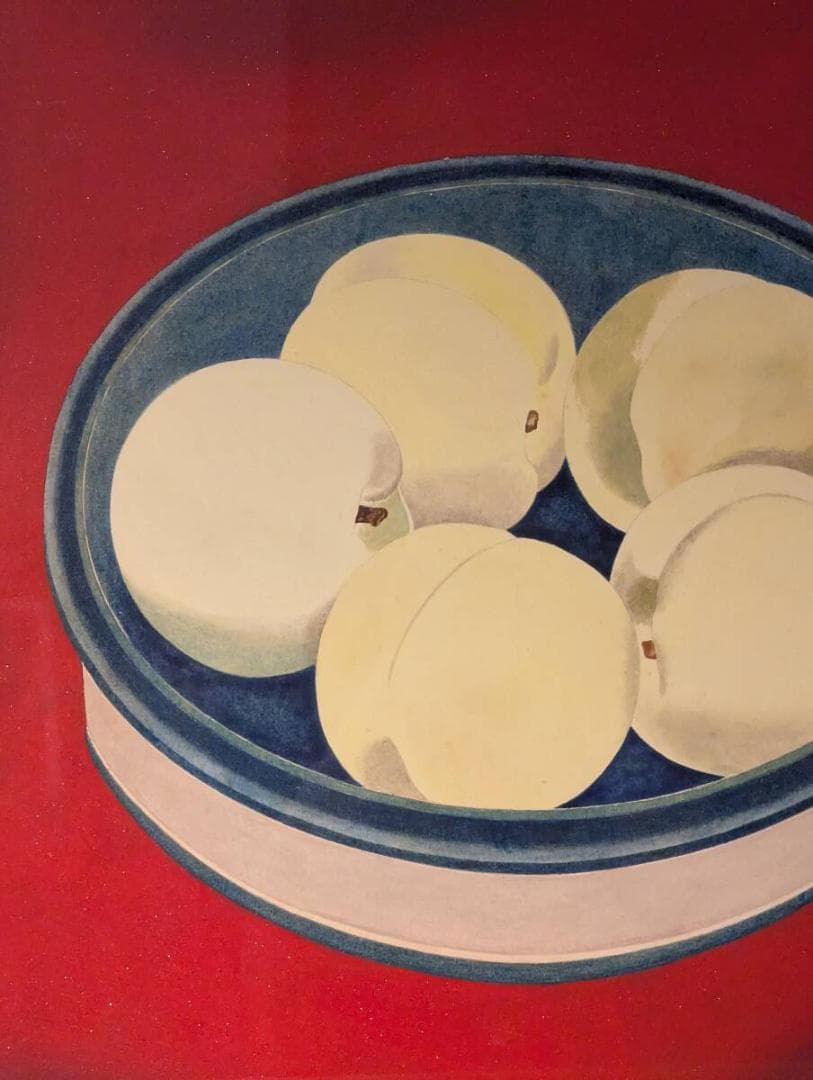 【真作】絵画　森緑翠　日本画10号　桃果　果実静物画　箱・黄袋入　Z17