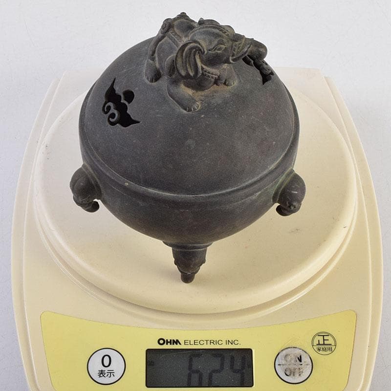 中国　古銅　象摘三つ足香炉　T90刻印　象香炉　二点まとめて　U　R9396