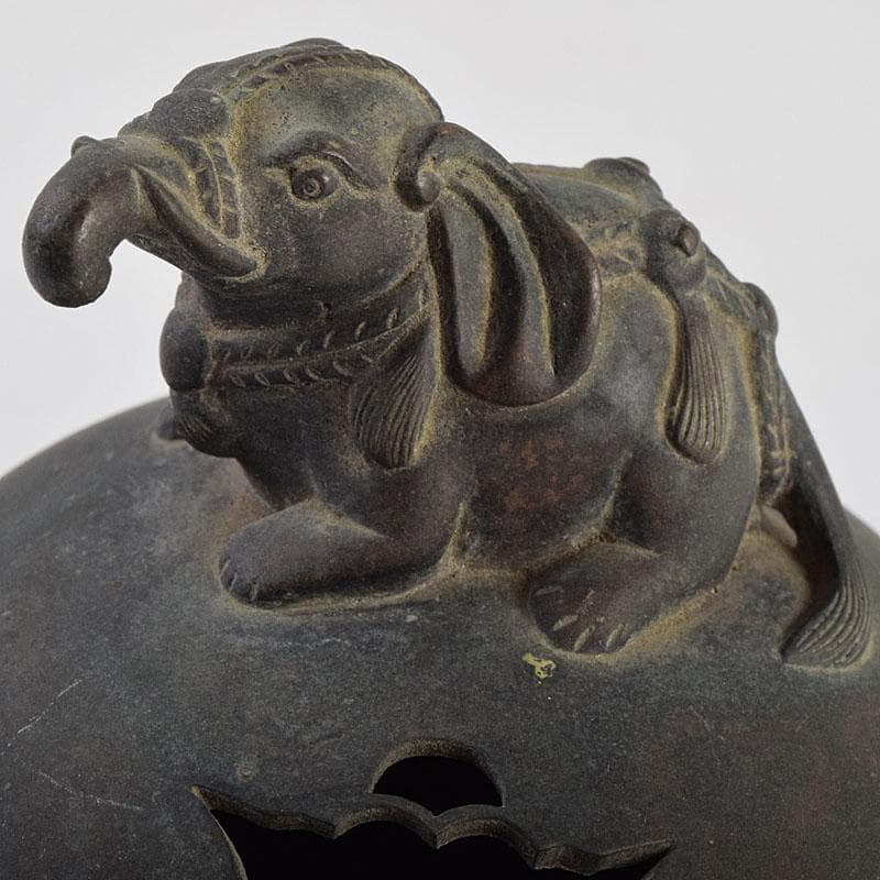 中国　古銅　象摘三つ足香炉　T90刻印　象香炉　二点まとめて　U　R9396