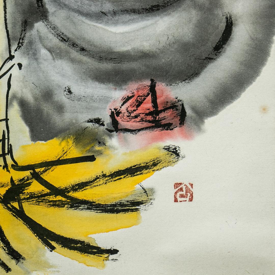 掛軸-1595　東大寺　清水公照　三月江上路　寒山詩　共箱