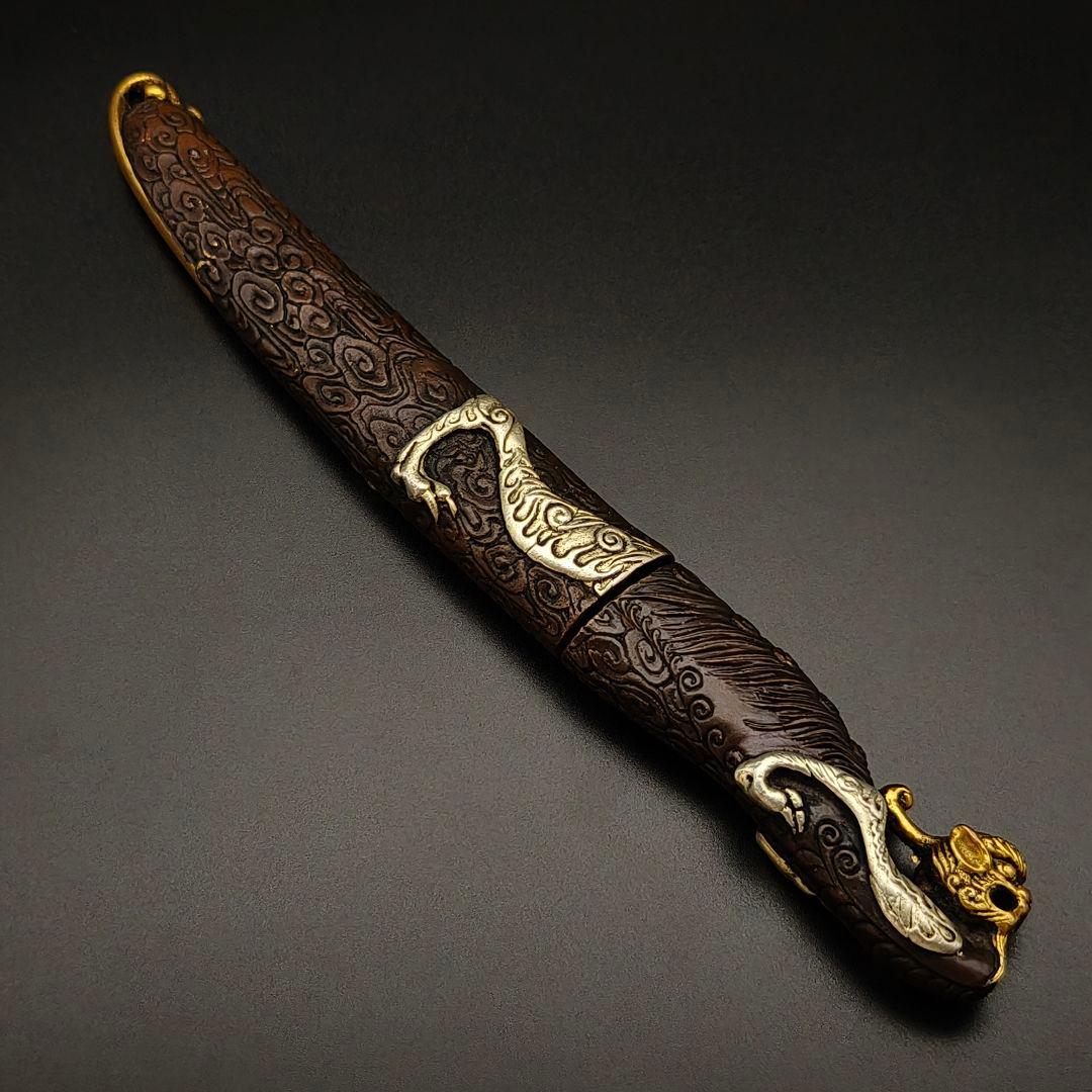 銅製刀装具　柄鞘拵え　獣図　絵金銀　金工品　細工　刀装具