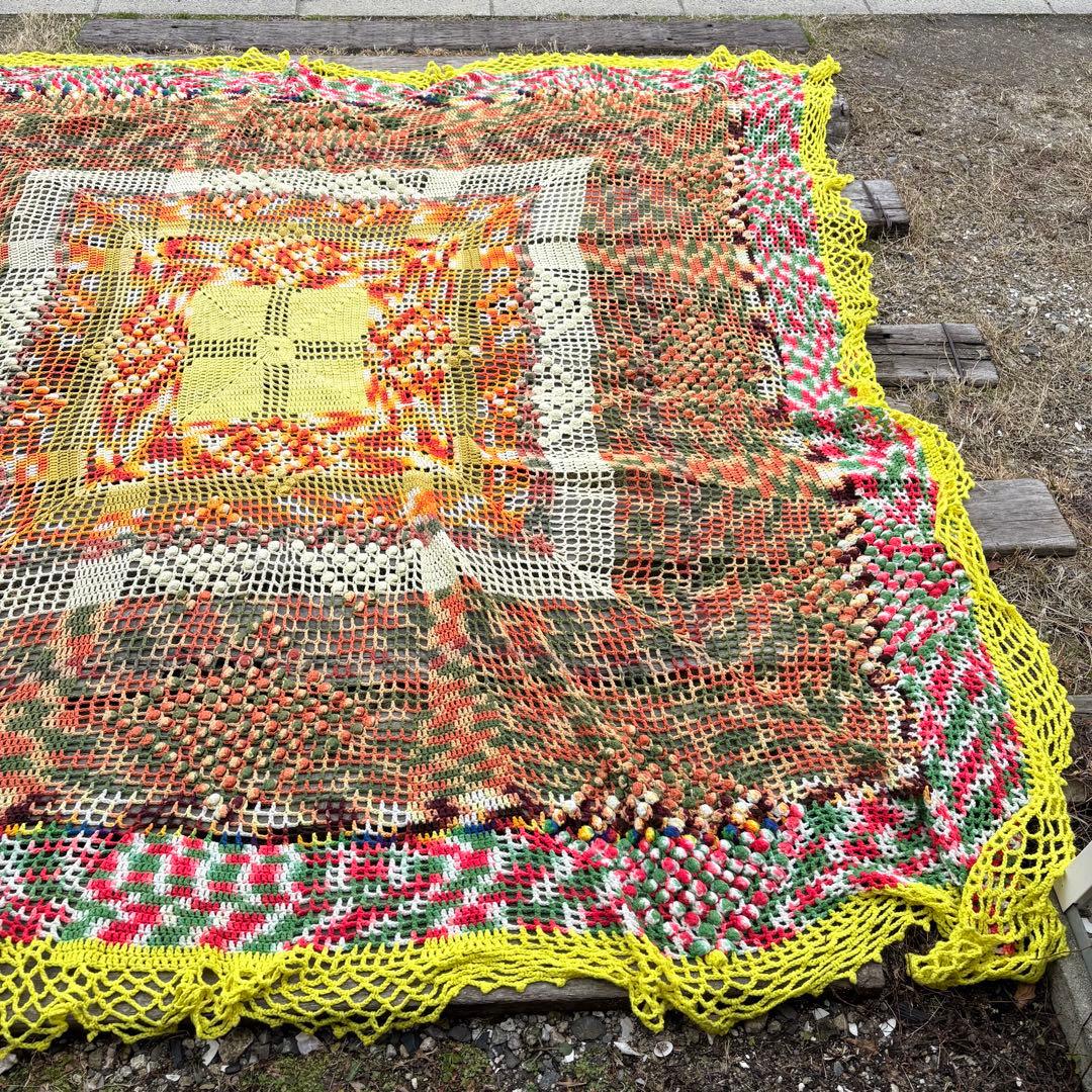 【USA vintage】グラニーブランケット　特大 透かし編み ベッドカバー