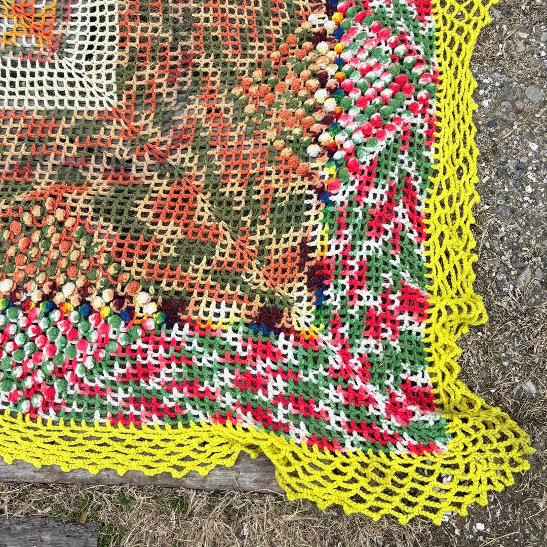 【USA vintage】グラニーブランケット　特大 透かし編み ベッドカバー