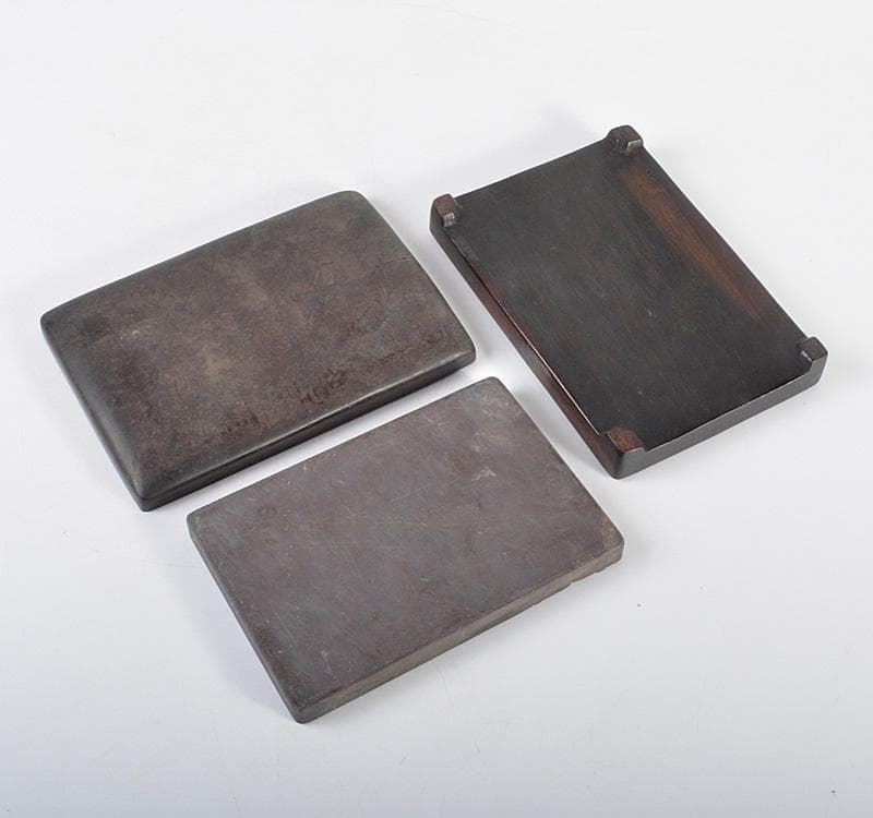 中国　書道具　蝙蝠刻　端渓硯　唐木箱付　F　R4557