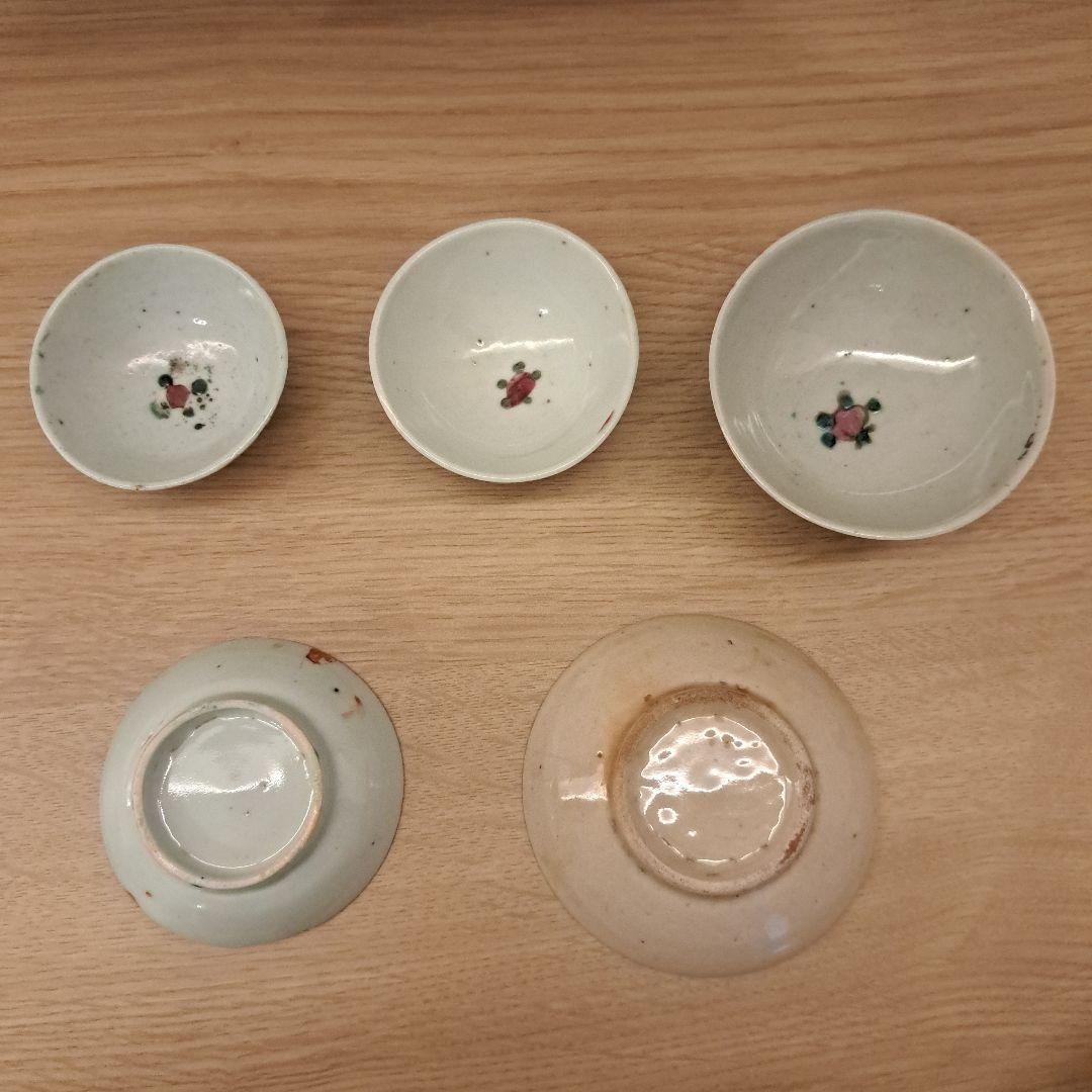 骨董　古道具　アンティーク　中国　茶杯　器　小皿　縁起物　花　喜