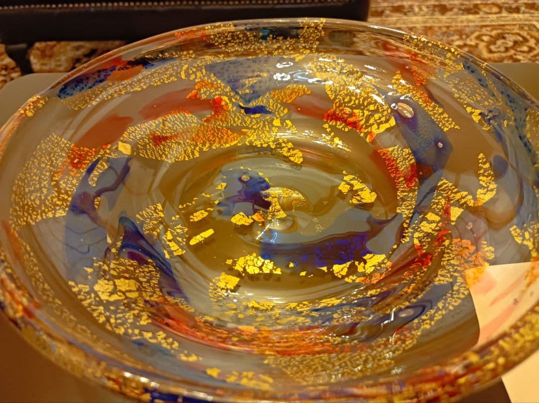 資産に☆各務満　「久りすたる菓子皿」　大皿　金箔　作家物　カガミクリスタル