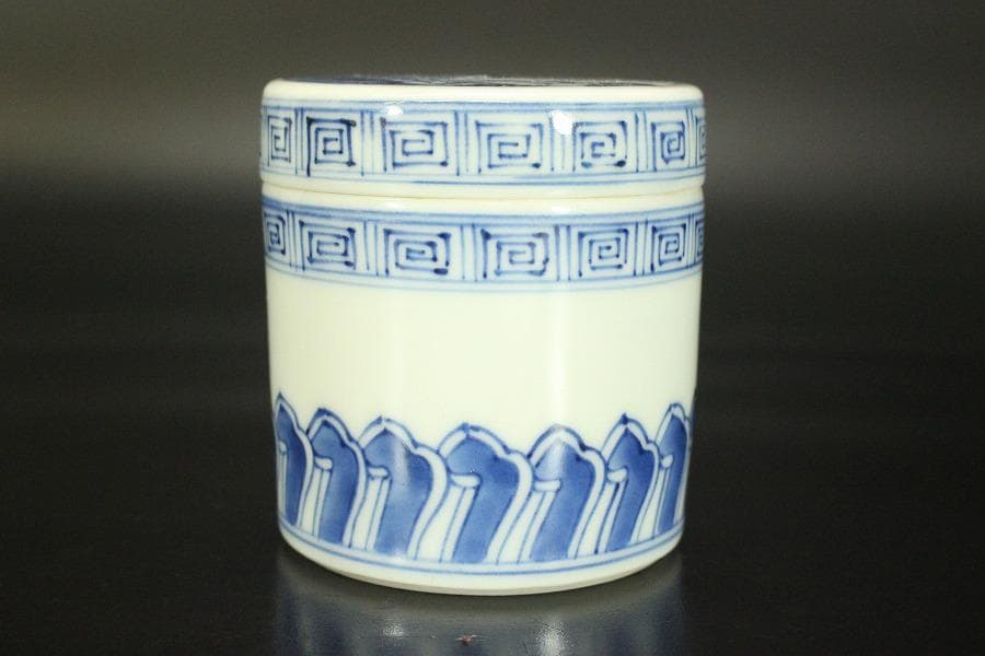 青花 蓋物 人物風景紋(メ1133)