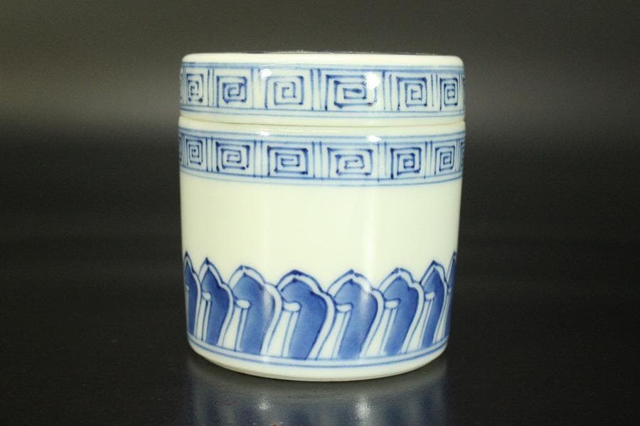 青花 蓋物 人物風景紋(メ1133)