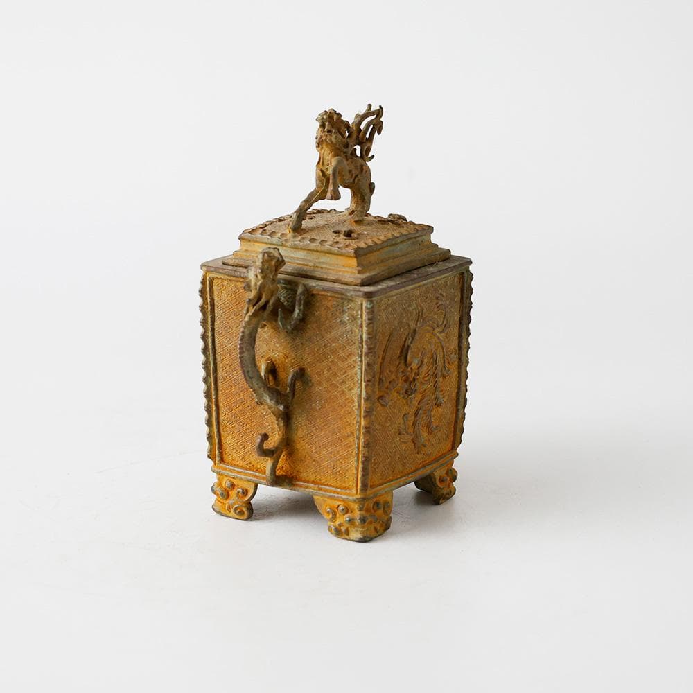 金工師 香保 造 鋳銅香炉 銅器獅子火屋龍耳 鳳凰 龍文