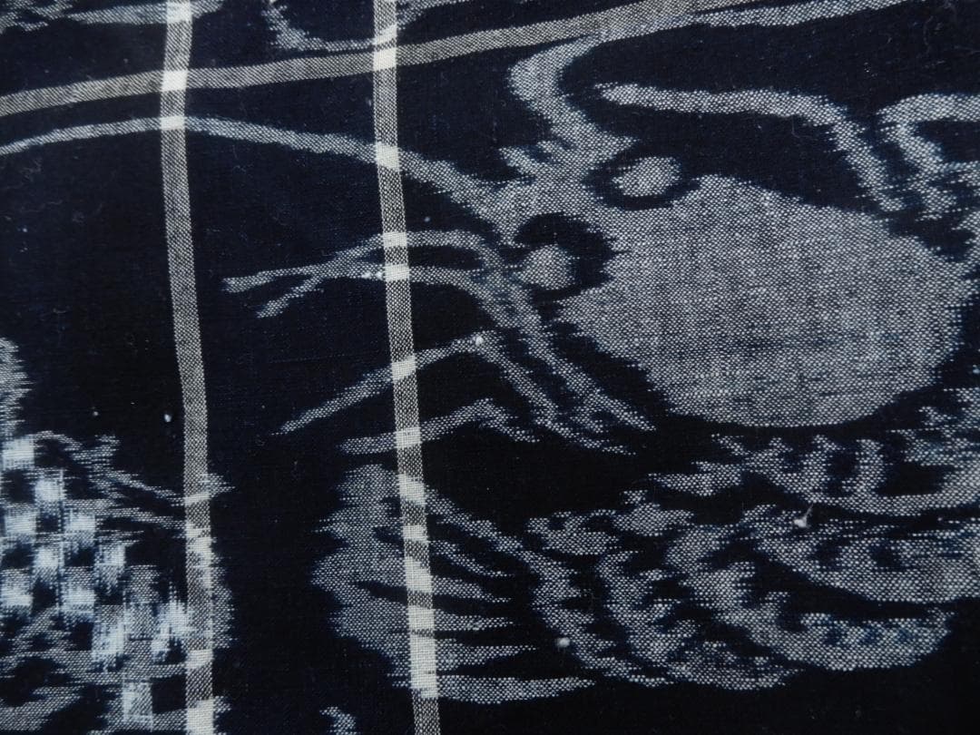 木綿・明治期・松に海老・山陰絣・4巾・たてよこ絣織・手織藍染品