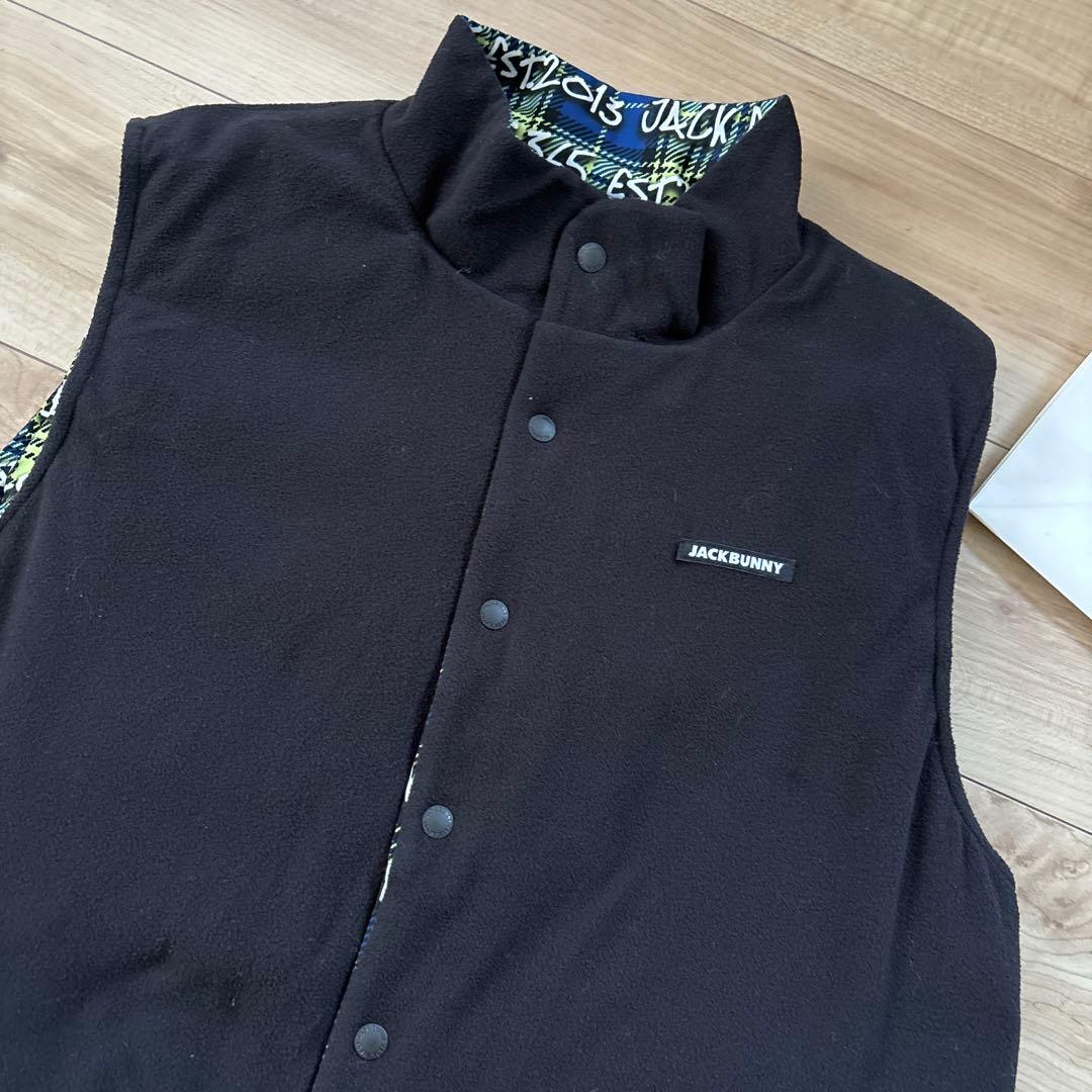 新品　ジャックバニー　メンズ　リバーシブル中綿ベスト　ブラックグリーン　L