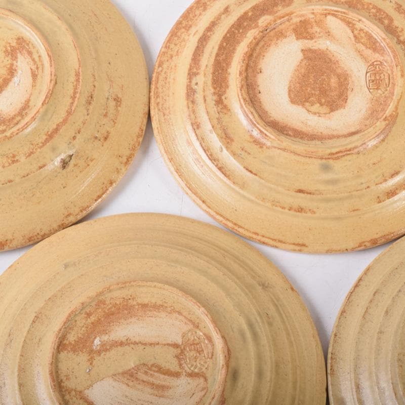 和食器　黄瀬戸　加藤春二作　桐文　銘々皿　六客　共箱　C　7435