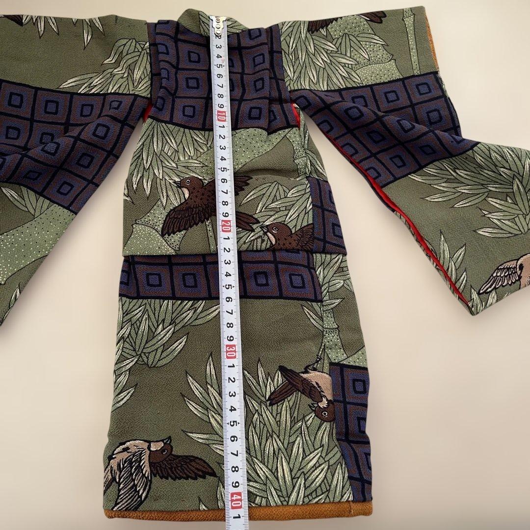 古布縮緬　人形の着物　13号　雀　竹　男の子　103106