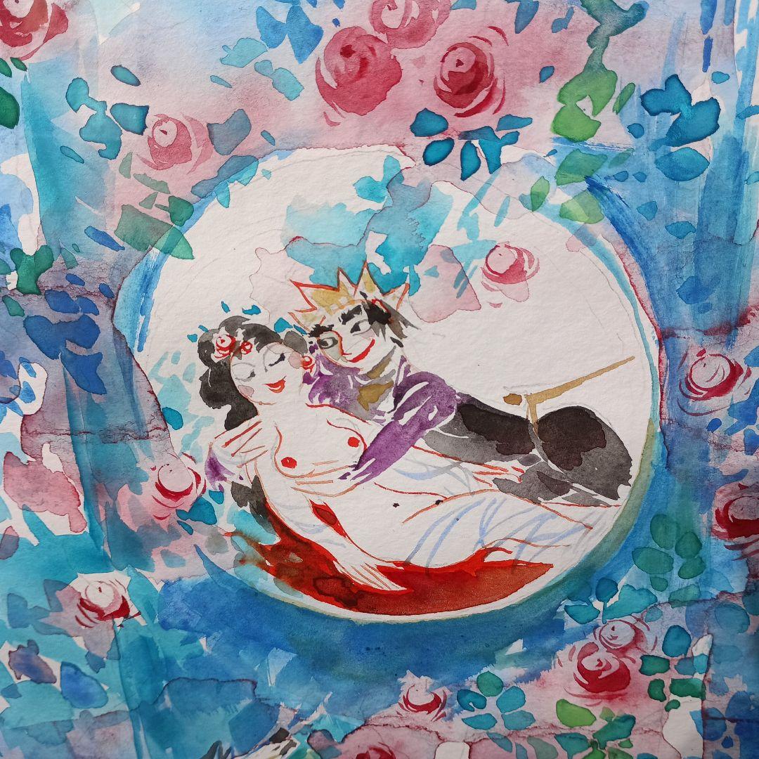 マイセン絵師の代表格、ハインツ ヴェルナー「スリーピングビューティー」水彩本物