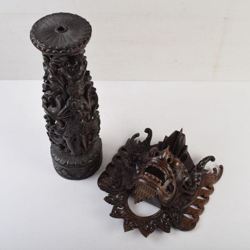 バリ島　インドネシア　木彫　ガルーダ　面　壁飾　置物　2点まとめて　N9064A