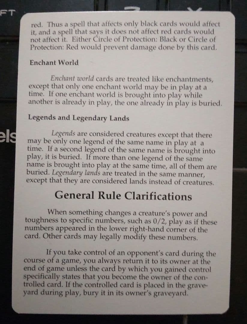 MTG Legends 1994 英語版 ルールカードセット 約36枚